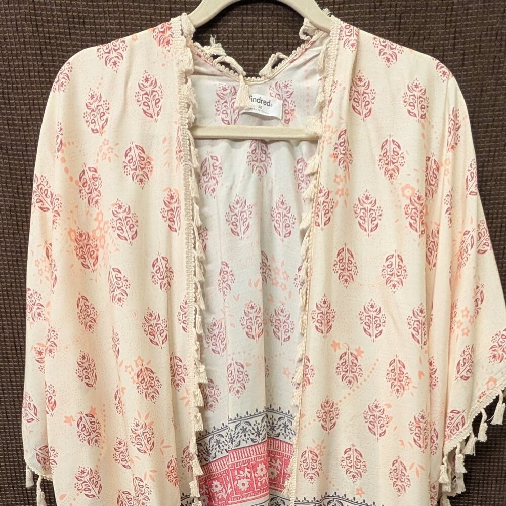 Kindred Womens Plus Size 2X Lace Multicolored Fringe Shrug